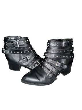 Fergalicious Black Studded Wrap Strap Ankle Boots